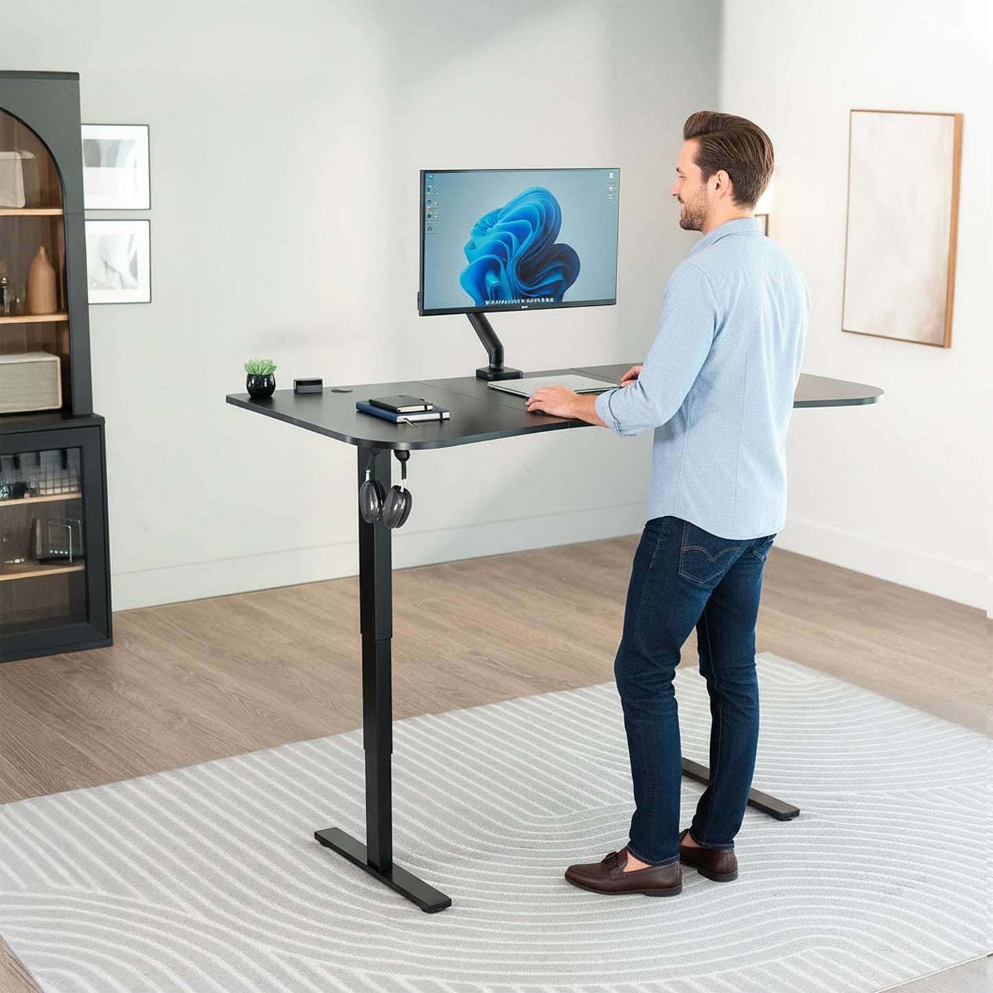 VIVO Electric 63 x 32 in Standing Desk, Touch Screen Adjustment, 220 lb Frame Support, 2E Series, Black Carbon Fiber Top Black Frame, DESK-KIT-2EBR