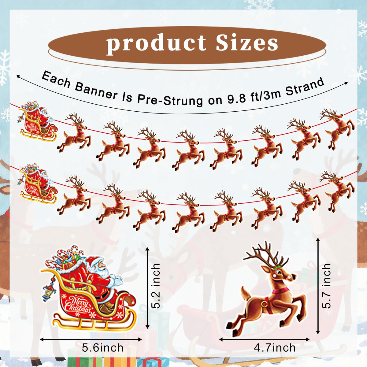 Christmas Banner,2 Set Pre-Strung Santa and Reindeer Bunting Garlands for Merry Christmas Party Decorations,Inside,Home, Office,Fireplace,Wall,Window Hanging Decoration,Xmas Holiday Decor Supplies