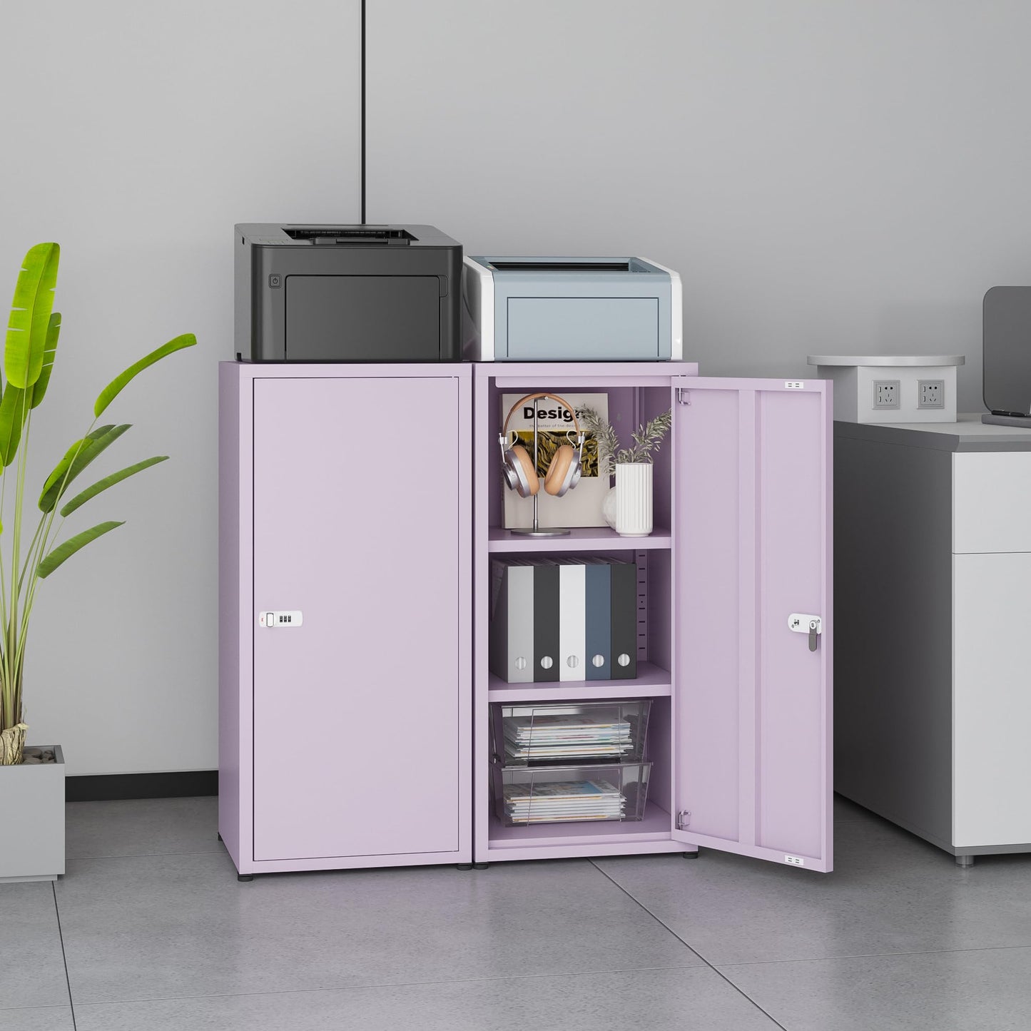 MIOCASA Metal Storage Cabinet with Lock, 3 Adjustable Shelves Single Door Steel Locker for Home, Office & Garage (Purple)