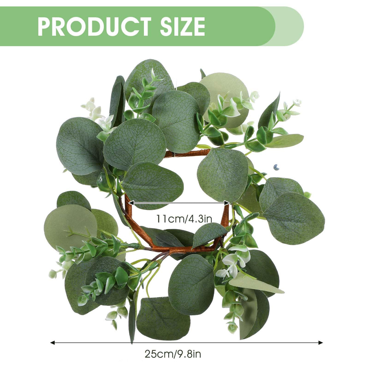 10 Pcs Candle Rings Eucalyptus Wreath, 9.8 Inch Green Artificial Eucalyptus Leaves Wreaths Candle Wreath Rings for Wedding Home Door Window Wall Tabletop Indoor Wreaths Decorating