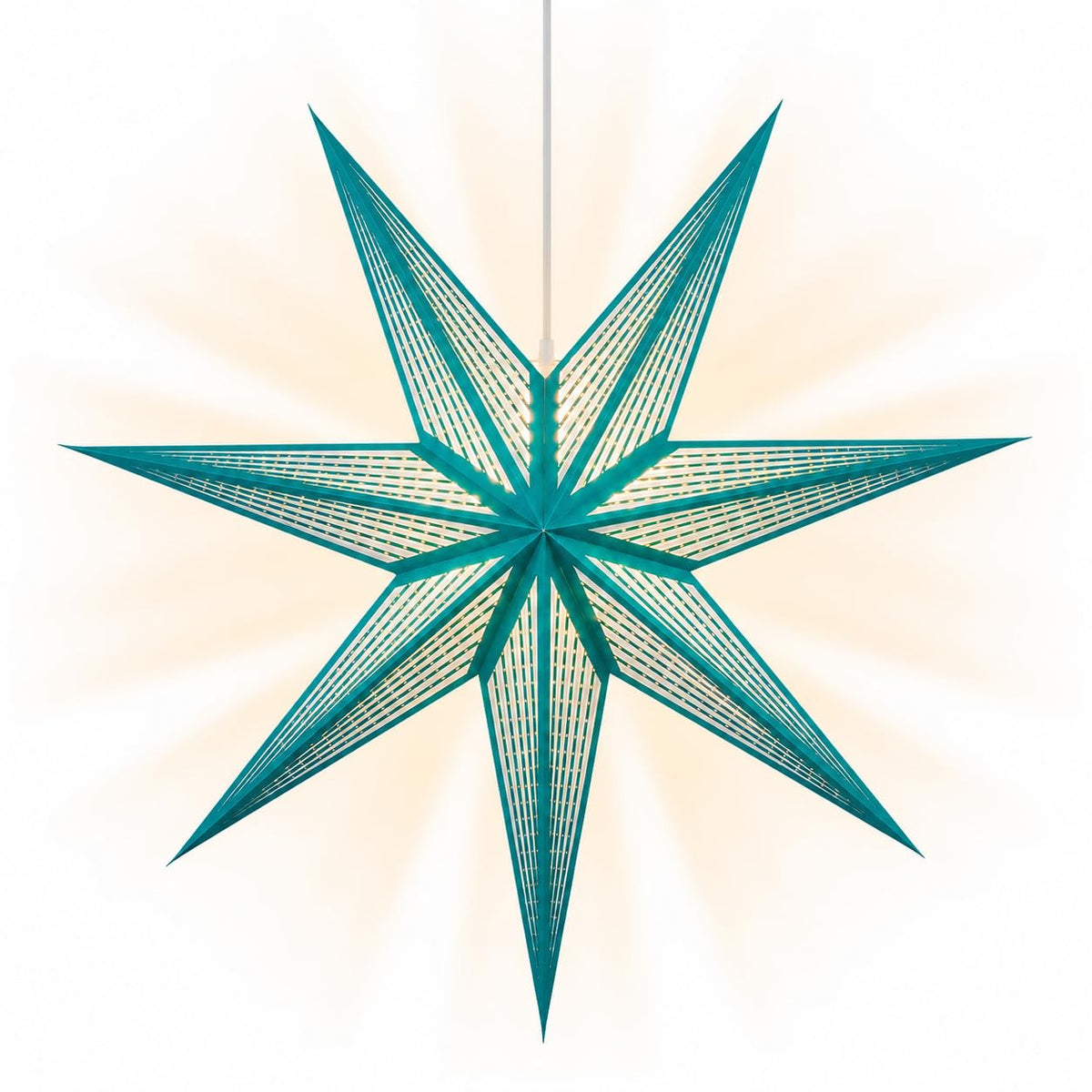 GalaxyArts 7-Point Paper Star Lantern - Striped Cutout Hanging Light Decoration - Foldable Star Lamp Shade for Home, Party, Christmas, Wedding Décor - Indoor/Outdoor Hanging Star(Turquoise)
