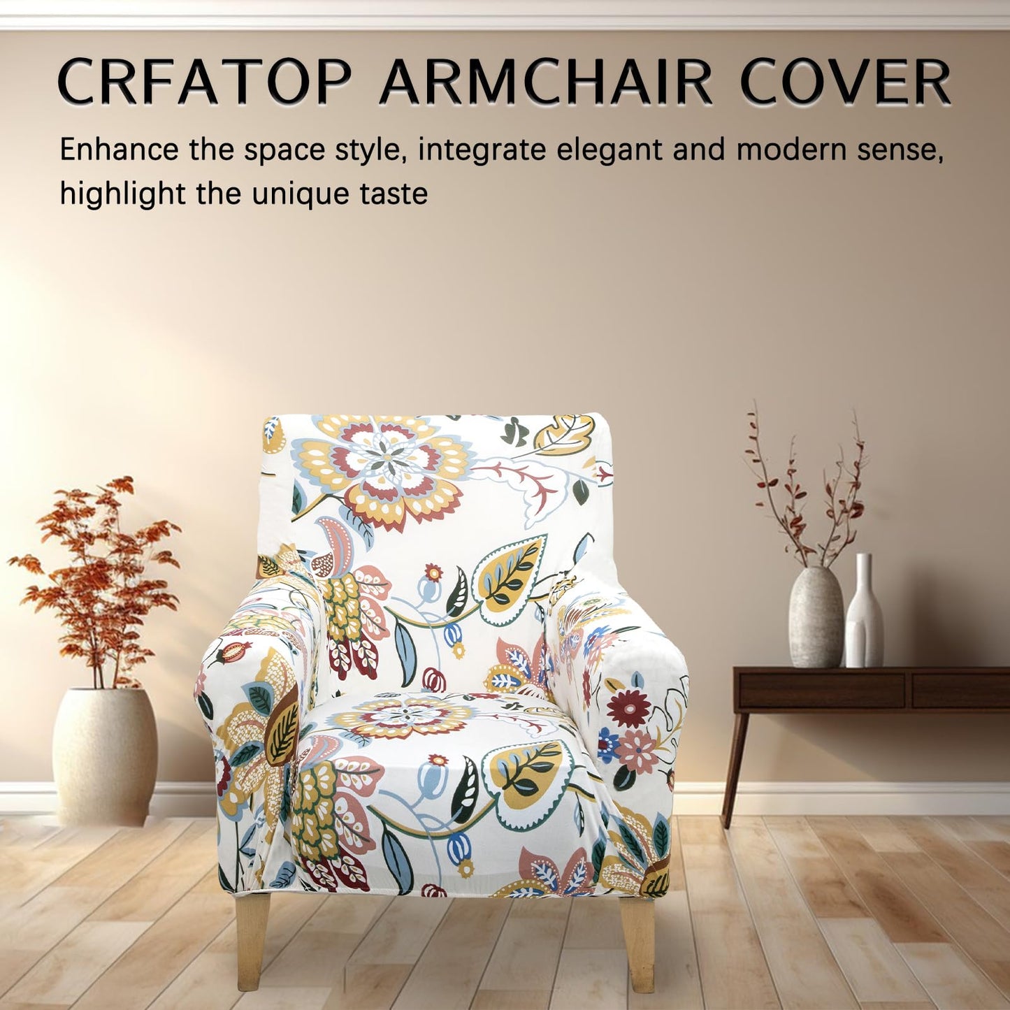 Adigau Slipcovers for Chairs with Arms for Living Room Printed Single Sofa Covers Elastic Armchair Slipcover Modern Washable Furniture Protector Pet Friendly(Beige Flower)