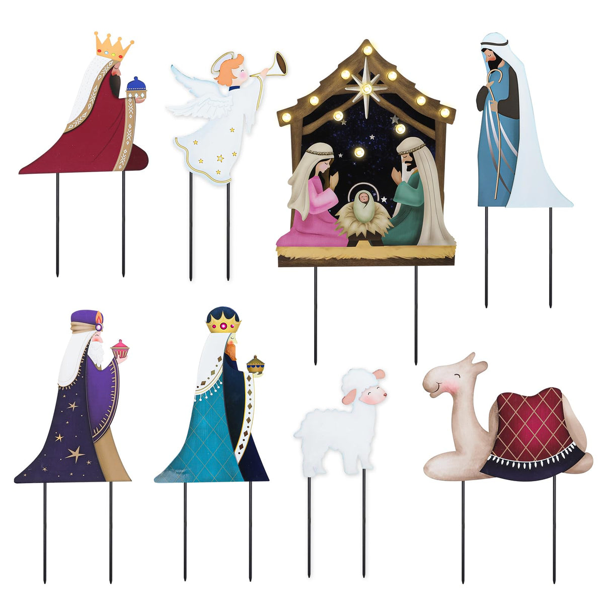 Christmas Yard Sign Decorations Outdoor with LED Lights Christmas Nativity Scene Yard Signs with Metal Stakes for Xmas Holiday Party Lawn Sign Garden Decor Xmas Outdoor Yard Signs