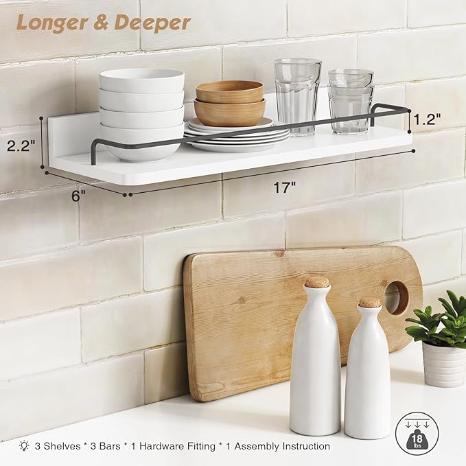 Forbena White Floating Shelves Bathroom Shelves Over Toilet Set of 3, Bathroom
