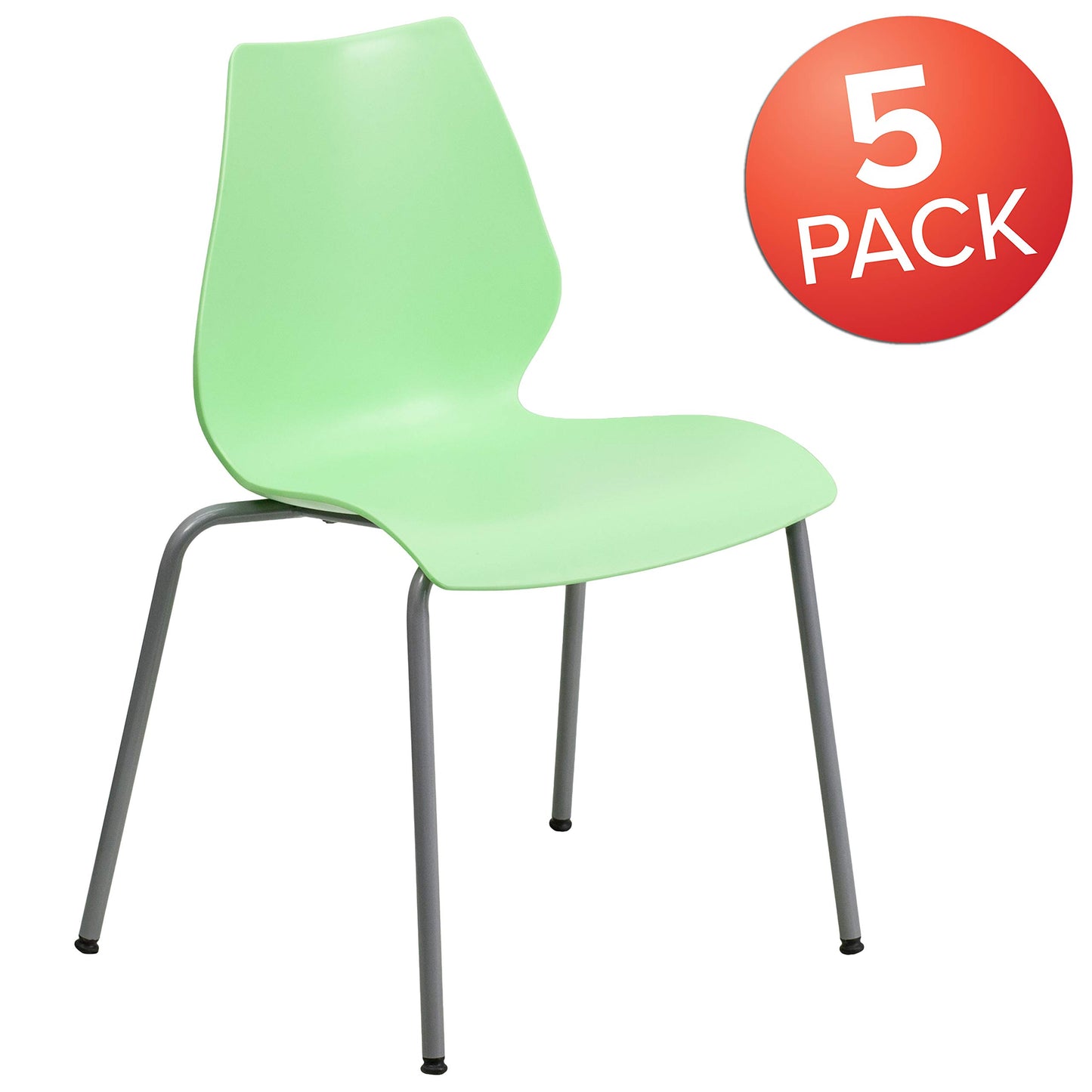 Flash Furniture 5 Pack HERCULES Series 770 lb. Capacity Green Stack Chair with Lumbar Support and Silver Frame