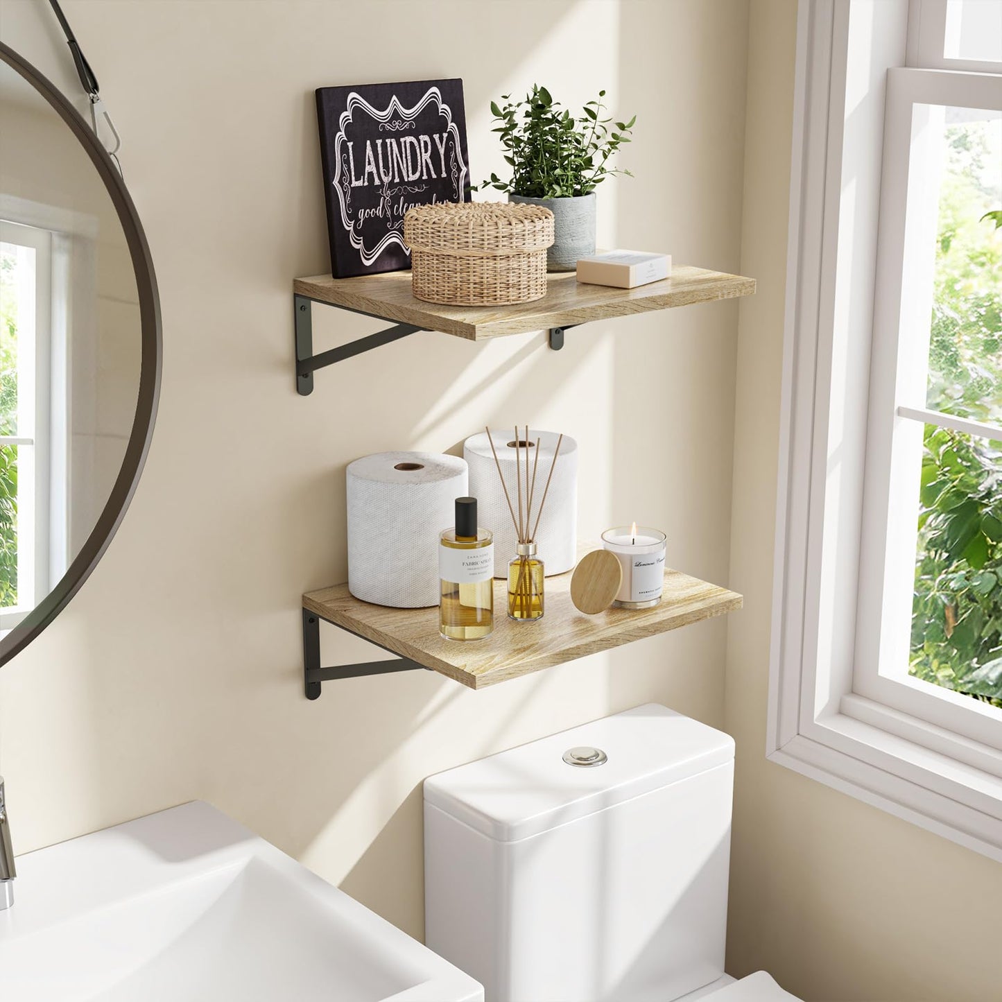 Fixwal Deep Floating Shelves for Wall, 15.7in X 11.8in X 0.6in Wide Rustic Brown Shelves for Bedroom, Large Wall Shelf for Living Room, Kitchen, Bathroom, Laundry Room and Decor Storage (Set of 2)
