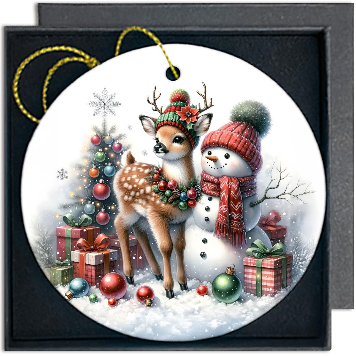 Reindeer and Snowman Christmas Ornaments for Tree - Decorative Hanging Deer Decor