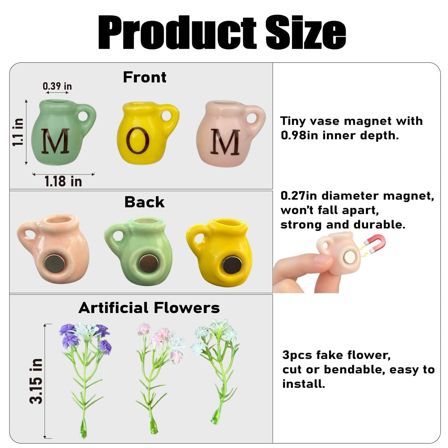 Mom Birthday Gifts Charming Ceramic Mini Vase Magnets for Fridge Heartwarming Gift Set for Mom Cute Tiny Vases Faux Flower Magnets Gifts from Daughter Son Anniversary Housewarming Decor Supplies