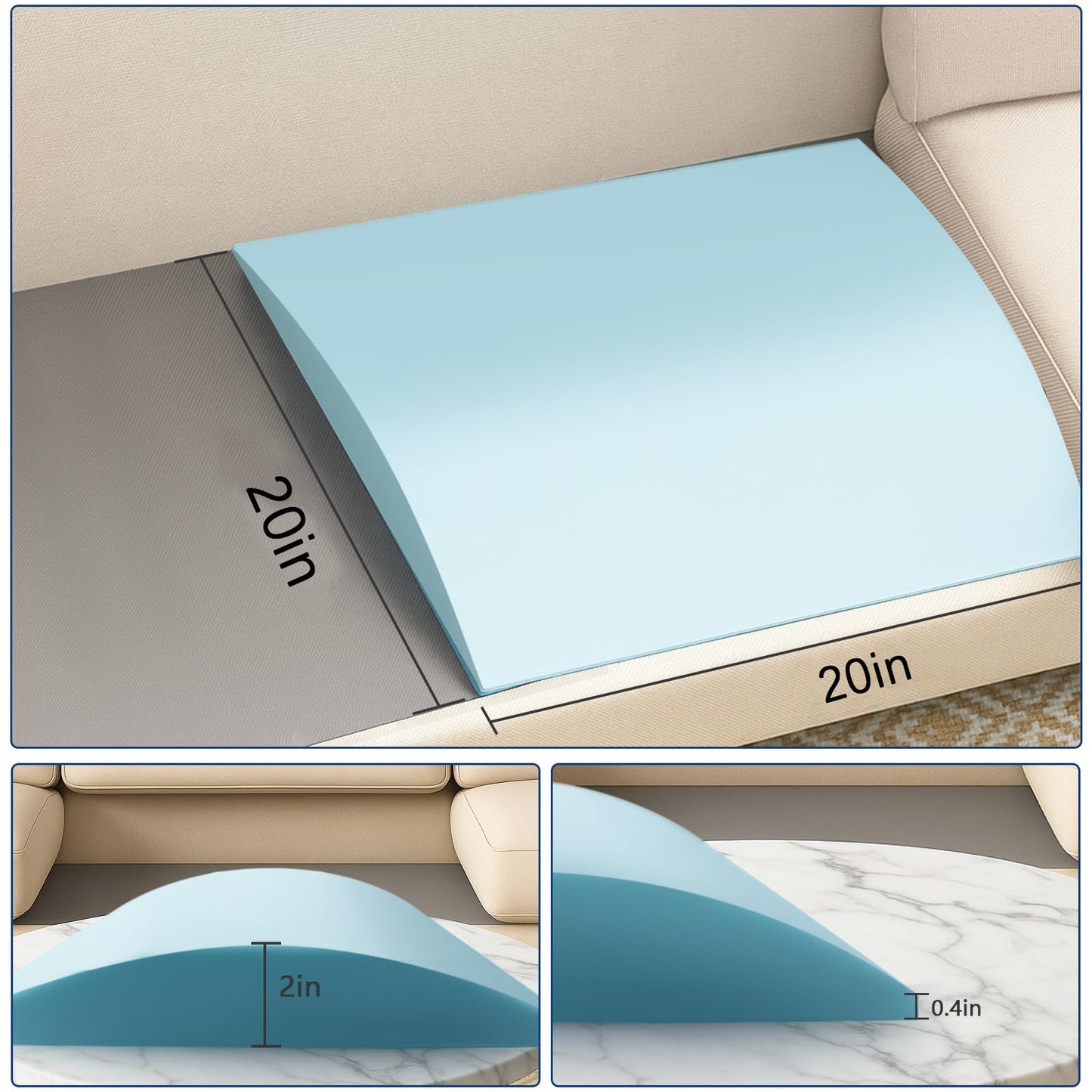 CAVENLLI Couch Cushion Support for Sagging Seats, 20”x 20”x 2” Trapezoidal Design Cushion Supports for Sagging Cushions, Perfectly Discreet Couch Support (Blue Arc, Normal)