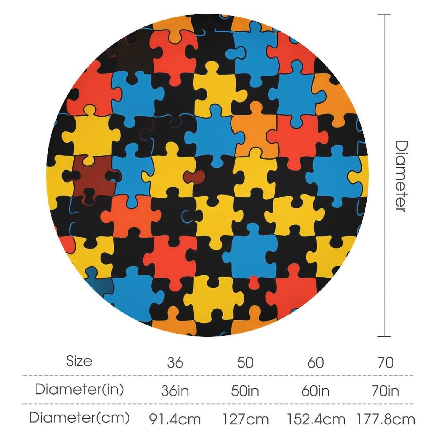 Puzzle Print Round Tablecloth Decorative Table Cover