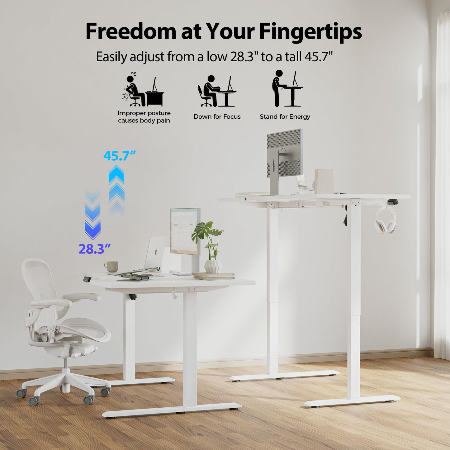Agilestic Electric Standing Desk, Height Adjustable Desk, 55 x 32 Inch Sit Stand up for Work Office Home, L Shaped Ergonomic Rising Computer Table with Memory Preset, White