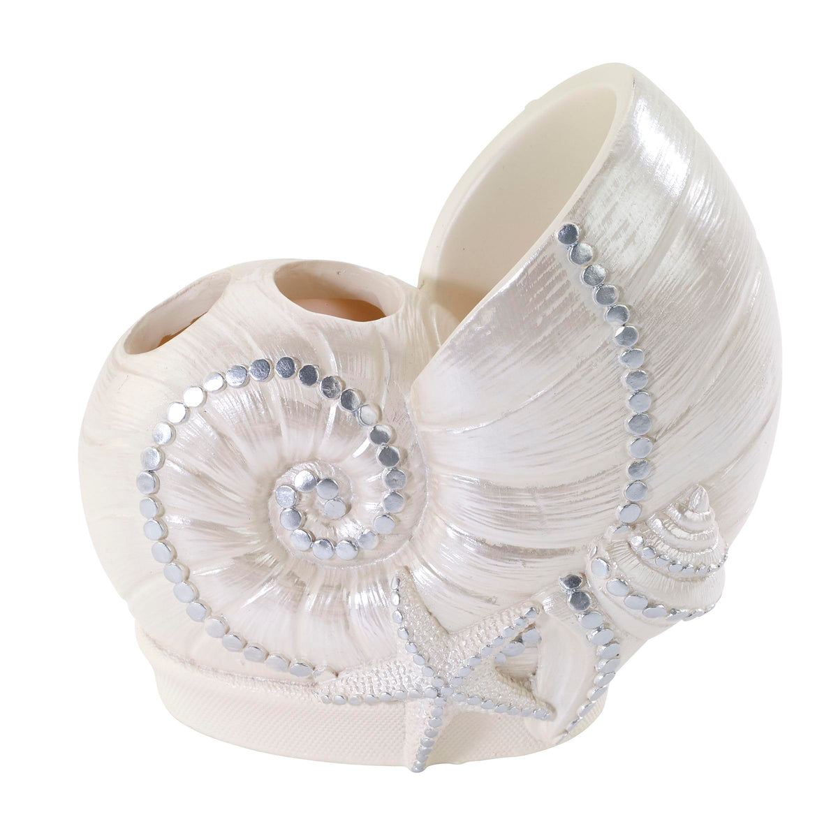 Avanti Linens - Toothbrush Holder, Seashell Inspired Bathroom Accessories, Guest Bathroom Essentials (Sequin Shell Collection)