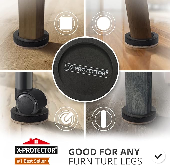 Felt Furniture Sliders for Hardwood Floors X-PROTECTOR 4 PCS 4 3/4”