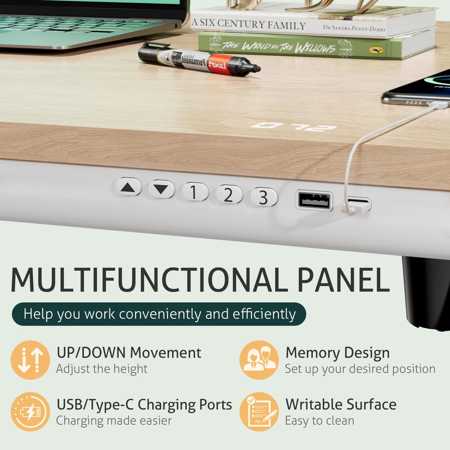 Furmax Electric Standing Desk with Drawers, Adjustable Height Sit Stand Desk with One-Piece Desktop & USB Charging Port for Home Office Computer Desks (Bamboo Desktop, 48 Inch)
