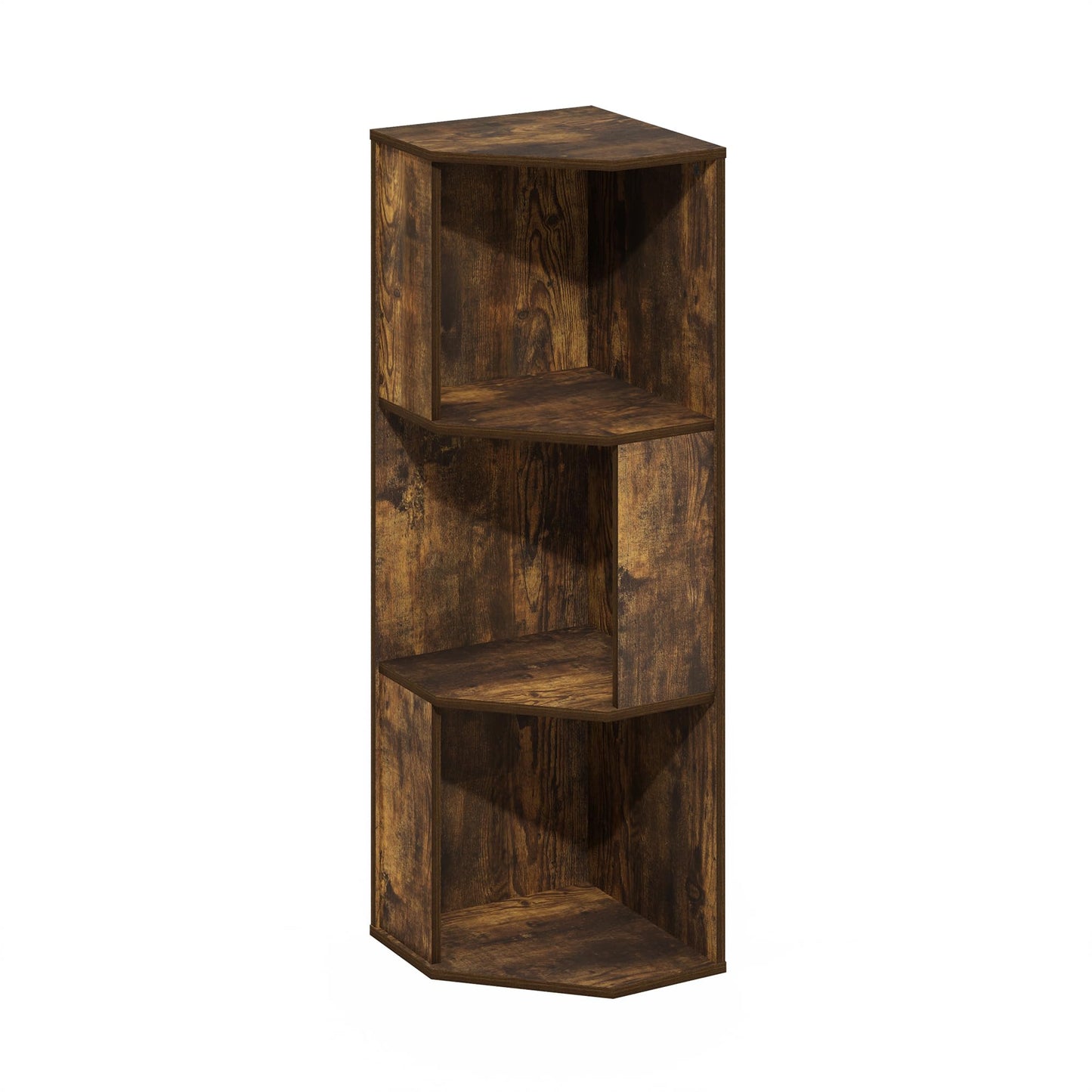 Furinno ECON Corner Shelf, 3-Tier Corner Book Shelf, Standing Storage Shelves, Cube Display Rack, Bookshelf, for Organization and Storage, Living Room, Home Office, Amber Pine