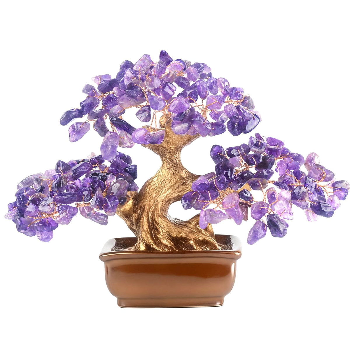 MASGEMES Amethyst Crystal Tree Bonsai – Handmade Tree of Life with Natural Amethyst Gemstones – Feng Shui Money Tree Chakra Healing, Spiritual Growth & Positive Energy Decor Gift 6 Inches