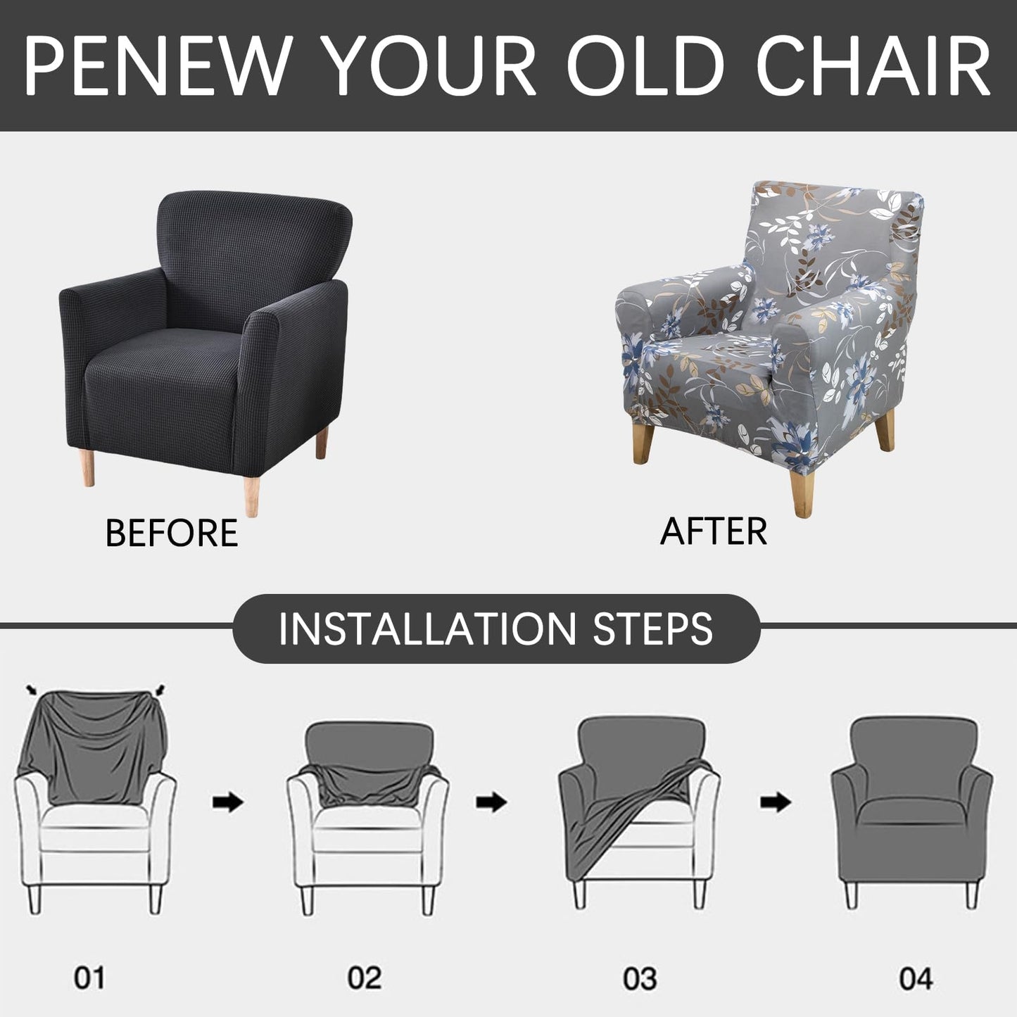 Adigau Armchair Covers Stretch Single Seat Couch Slipcover Washable Furniture Protector Modern Arm Chair Cover for Living Room/Bedroom (Grey Flower)