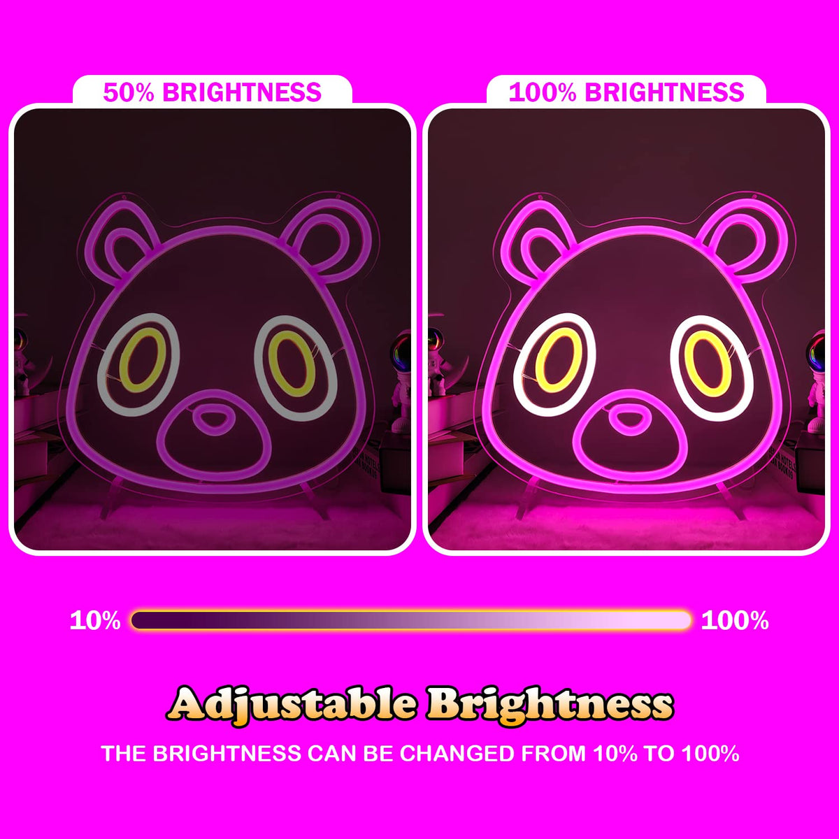 Graduation Bear Neon Sign Pink Bear Neon Light Sign Cartoon Graduation LED Neon Signs for Wall LED Signs Light up Signs for Bedroom Graduation Party Kids Room Wall Decor Birthday Grad Gifts