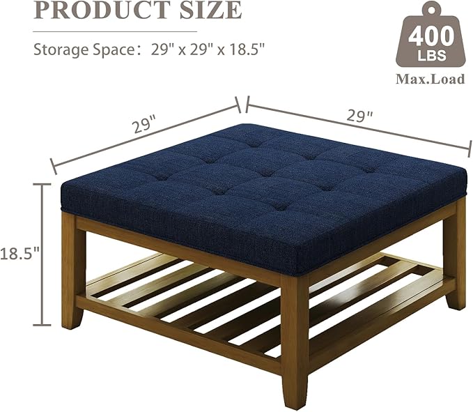 Befurtori Large Square Ottoman Coffee Table, Linen Solid Upholstered Footrest