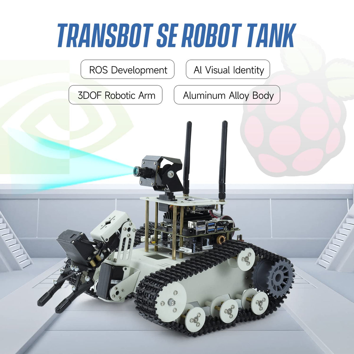 Yahboom Raspberry Pi 5 Robot Track Tank Car Kit with Robotic Arm Artificial Intelligence Learning Electronic Programming for Teens Adults (Transbot-SE Without Pi)