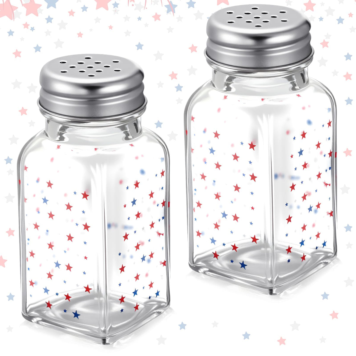 Reallnaive 2 Pcs 4th of July Salt and Pepper Shakers, Patriotic Salt and Pepper Shakers Set Independence Day Red White and Blue Star 250th Anniversary Kitchen Counter and Table Decor