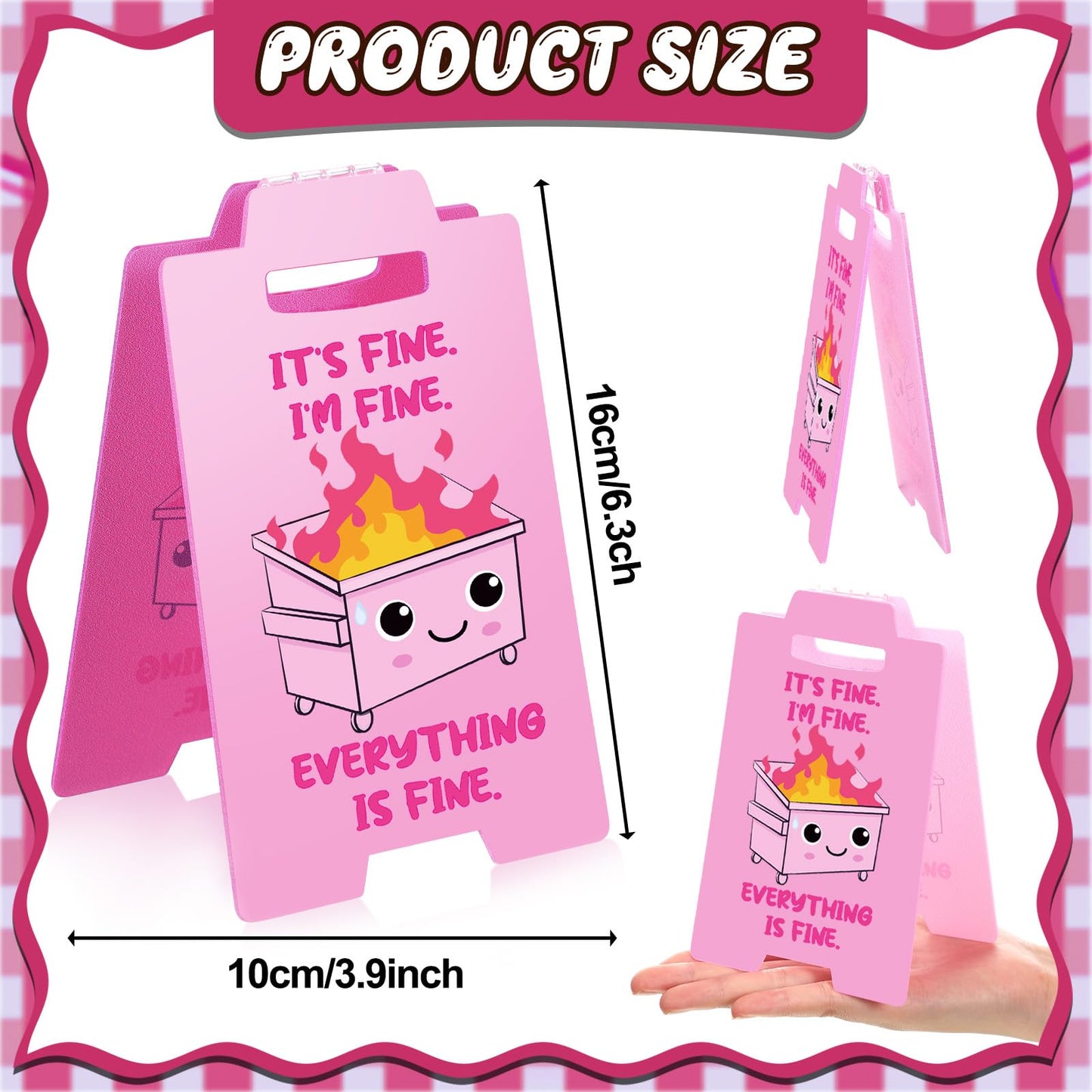Yuntau Dumpster Fire Desk Accessories Its Fine Everythings Fine Funny Desk Sign Office Decor Funny Gift for Coworker Friends Teammate Employee Boss Teacher(Pink)