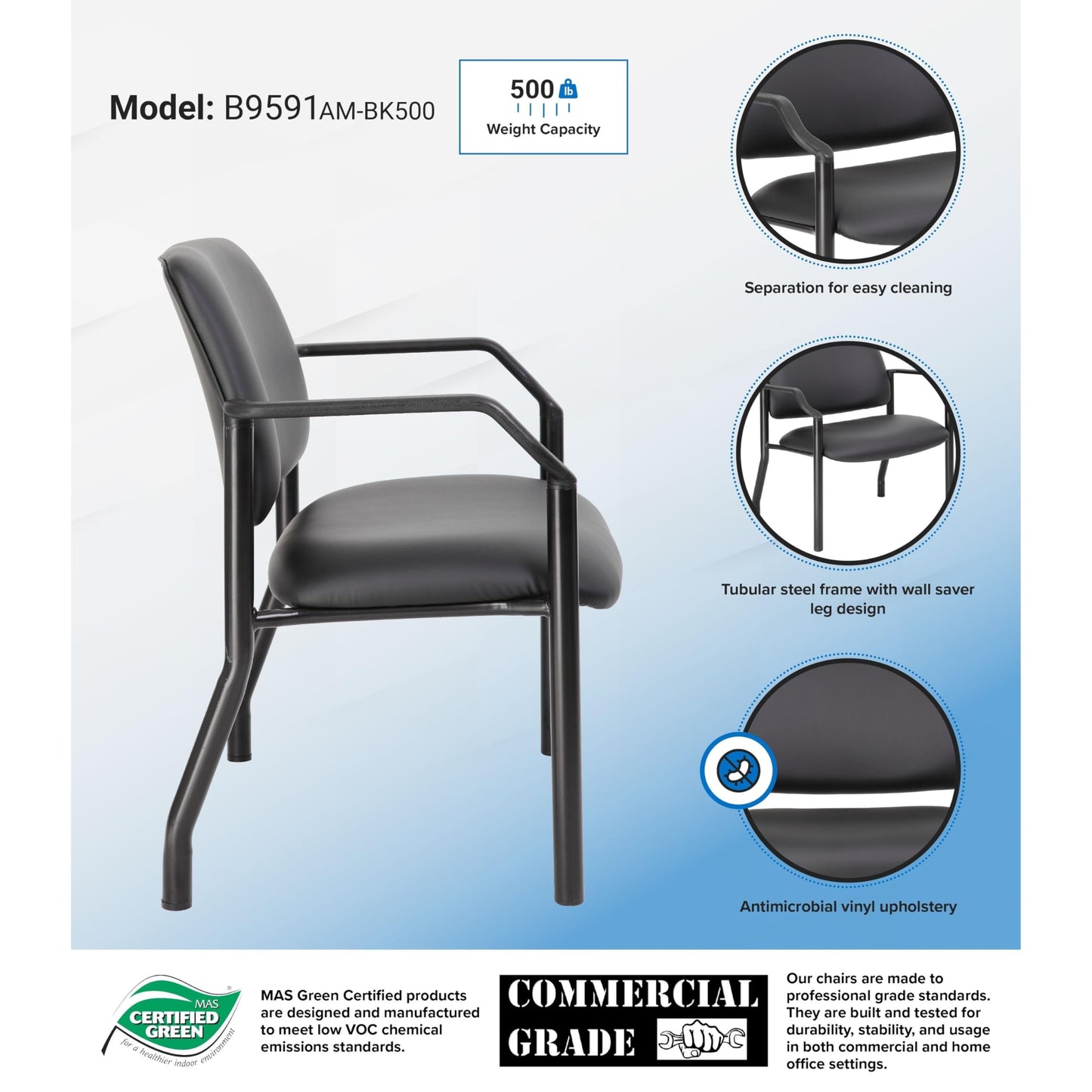 Boss Office Products Guest Chair 500 lb. Weight Capacity in Black
