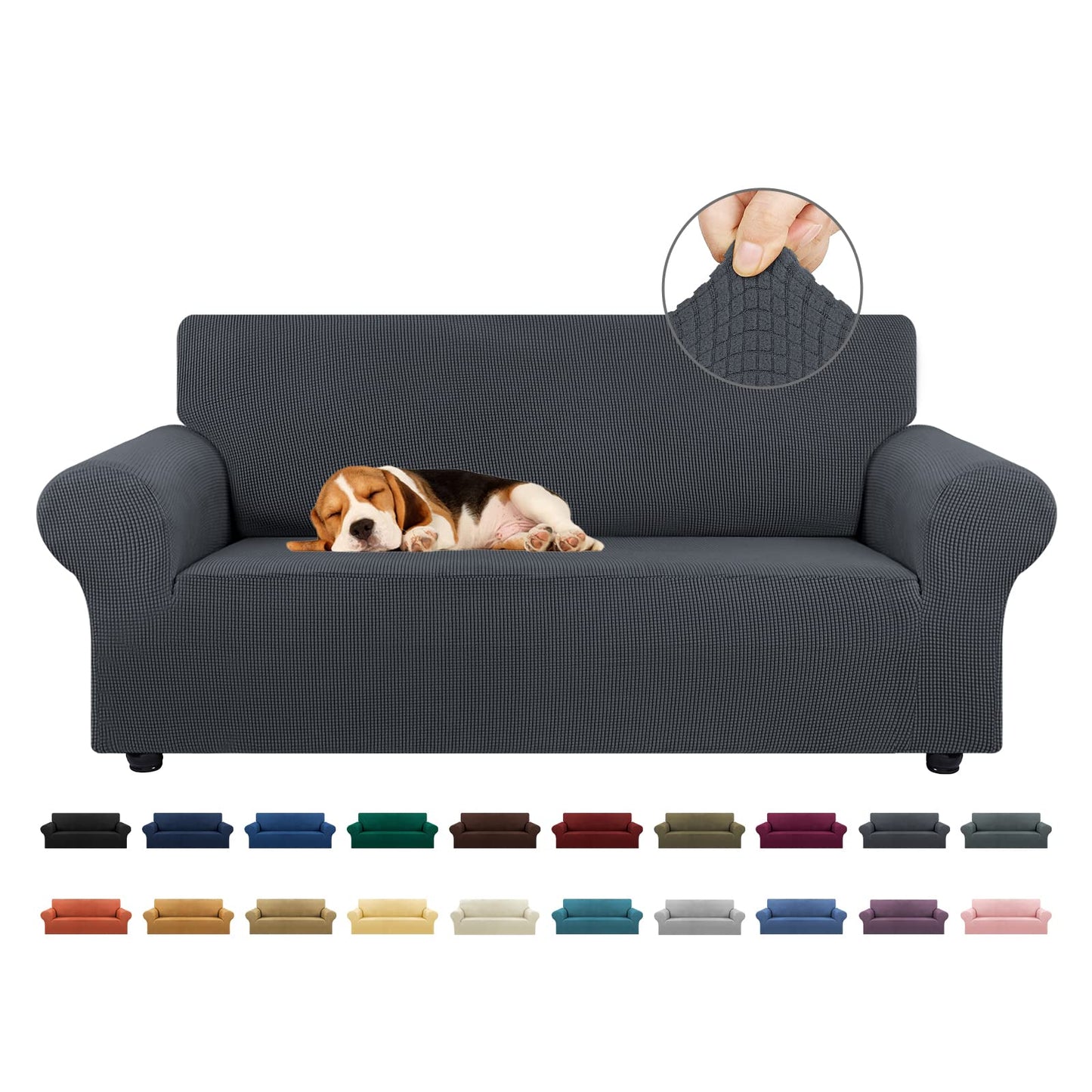 KEKUOU Stretch Loveseat Sofa Cover Slipcover,Couch Covers for 2 Cushion Couch Sofa (55"-78") Furniture Protector Sofa with Elastic Bottom for Kids,Dog. Jacquard Small Checked (Medium,Charcoal)