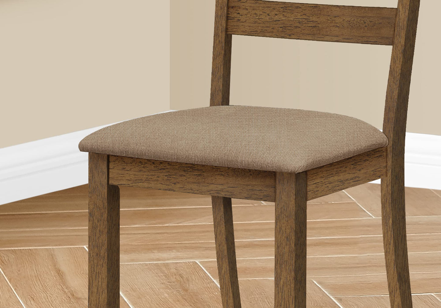 Monarch Specialties I 1313 Dining Chair, Set of 2, Side, Upholstered, Kitchen, Dining Room, Fabric, Wood Legs, Brown, Beige, Transitional