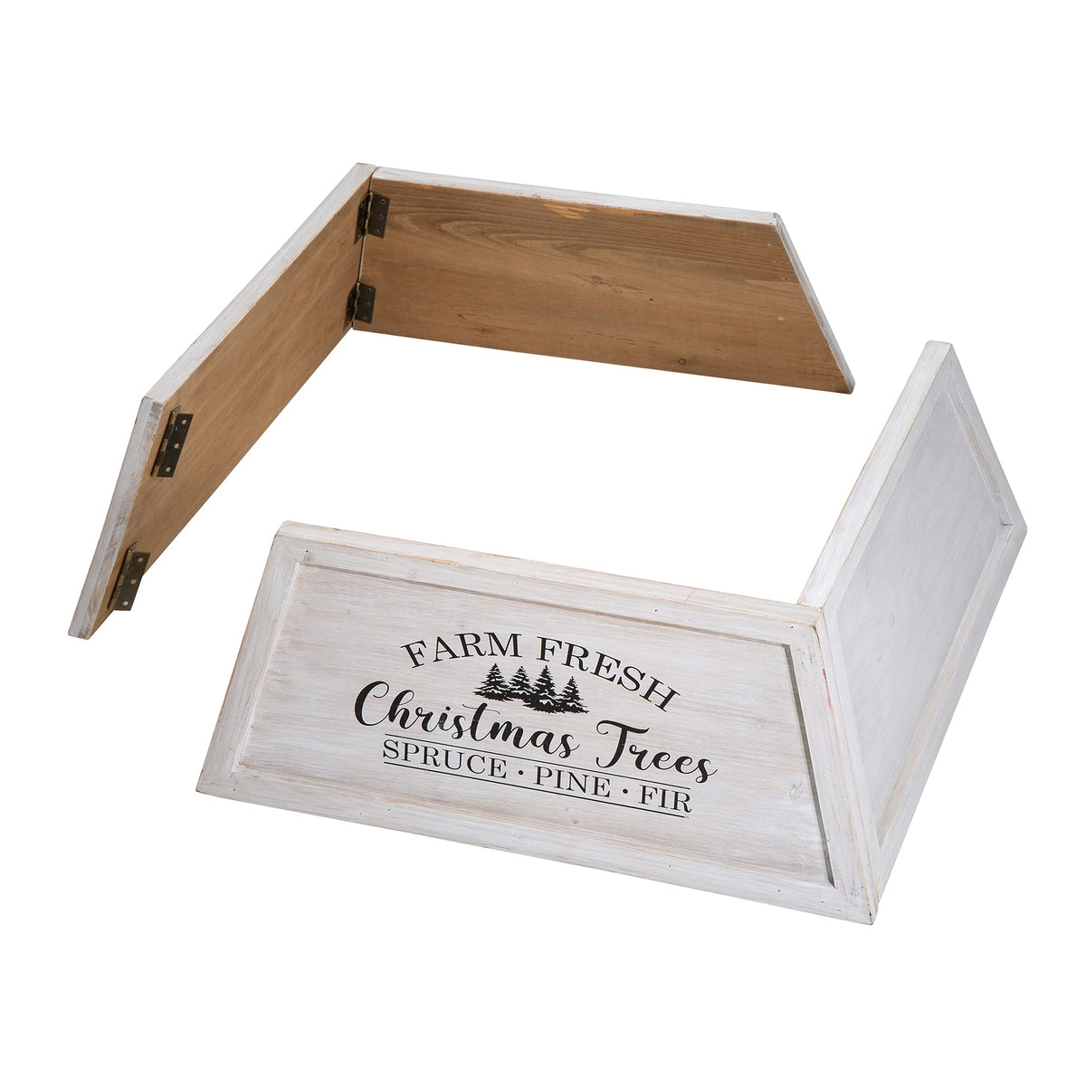 Glitzhome 26" L Washed White Wooden Tree Collar, Rustic Trapezoid Tree Stand Cover Farm Fresh Christmas Tree Skirt Box