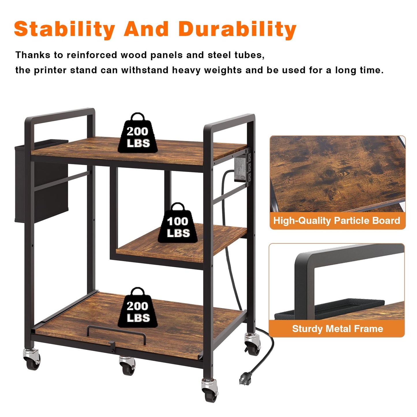 Sedegn Large Printer Stand with Wheels: Lockable Rolling Printer Cart