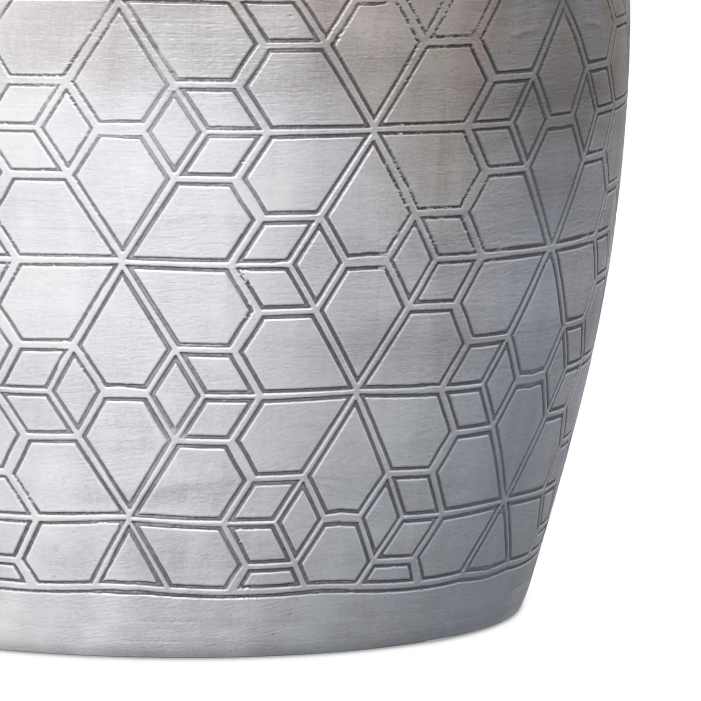 SIMPLIHOME Johnsen Metal Table - 15 inch Wide Solid Iron Round Accent Table in Antique Silver, Boho Side or End Table for Living Room or Bedroom with Etched Geometric Pattern, Assembled