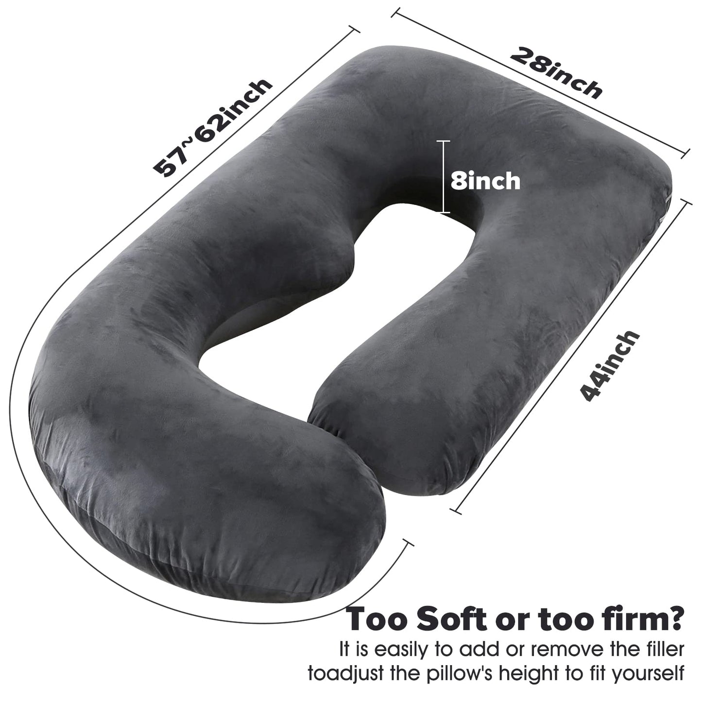 U-Shaped Full Body Pregnancy Pillow for Sleeping – 57" Maternity Pillow with Removable Cover, Support for Back, Legs, Belly & Hips (Velvet -Black)