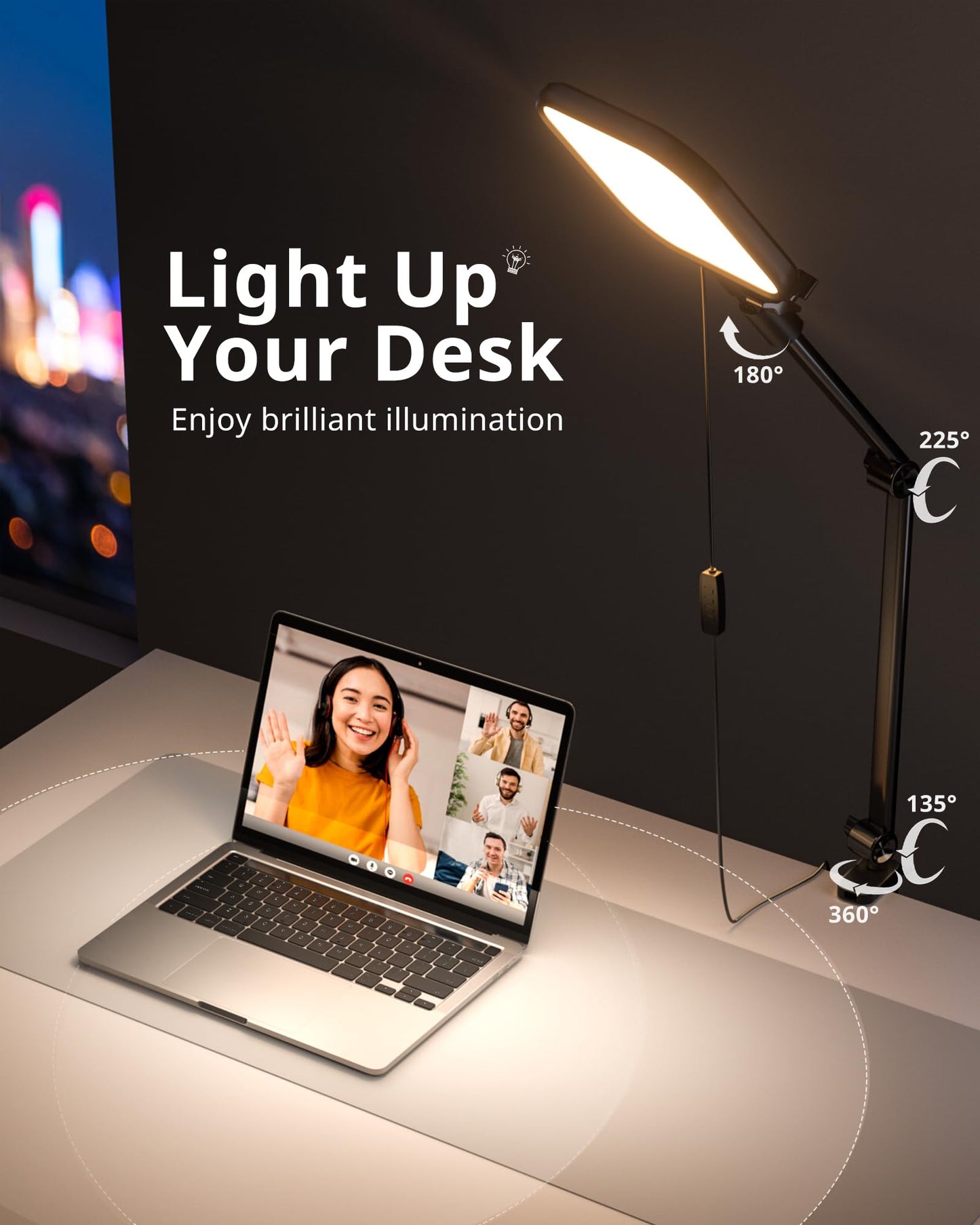 UBeesize Streaming Light (1 Pack), 8" Ring Light for Desk with Clamp and Adjustable Arm, Zoom Lighting for Computer, Video Conference Lighting for Home Office, Video Calls, Streaming, Podcasting