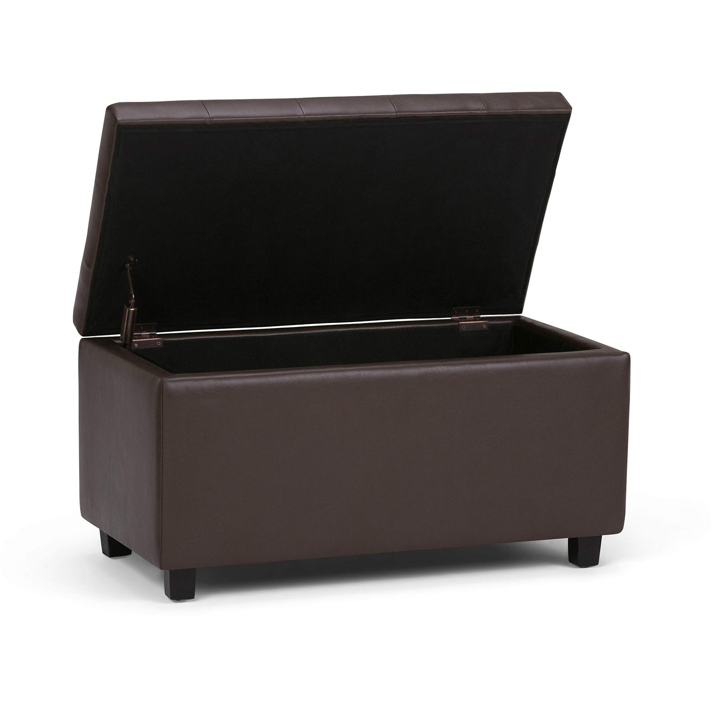 SIMPLIHOME Cosmopolitan Storage Ottoman - 34 inch Wide Upholstered Vegan Leather Rectangle Storage Ottoman Bench in Chocolate Brown, Transitional Tufted Ottoman for Living Room with Lift-Up Lid