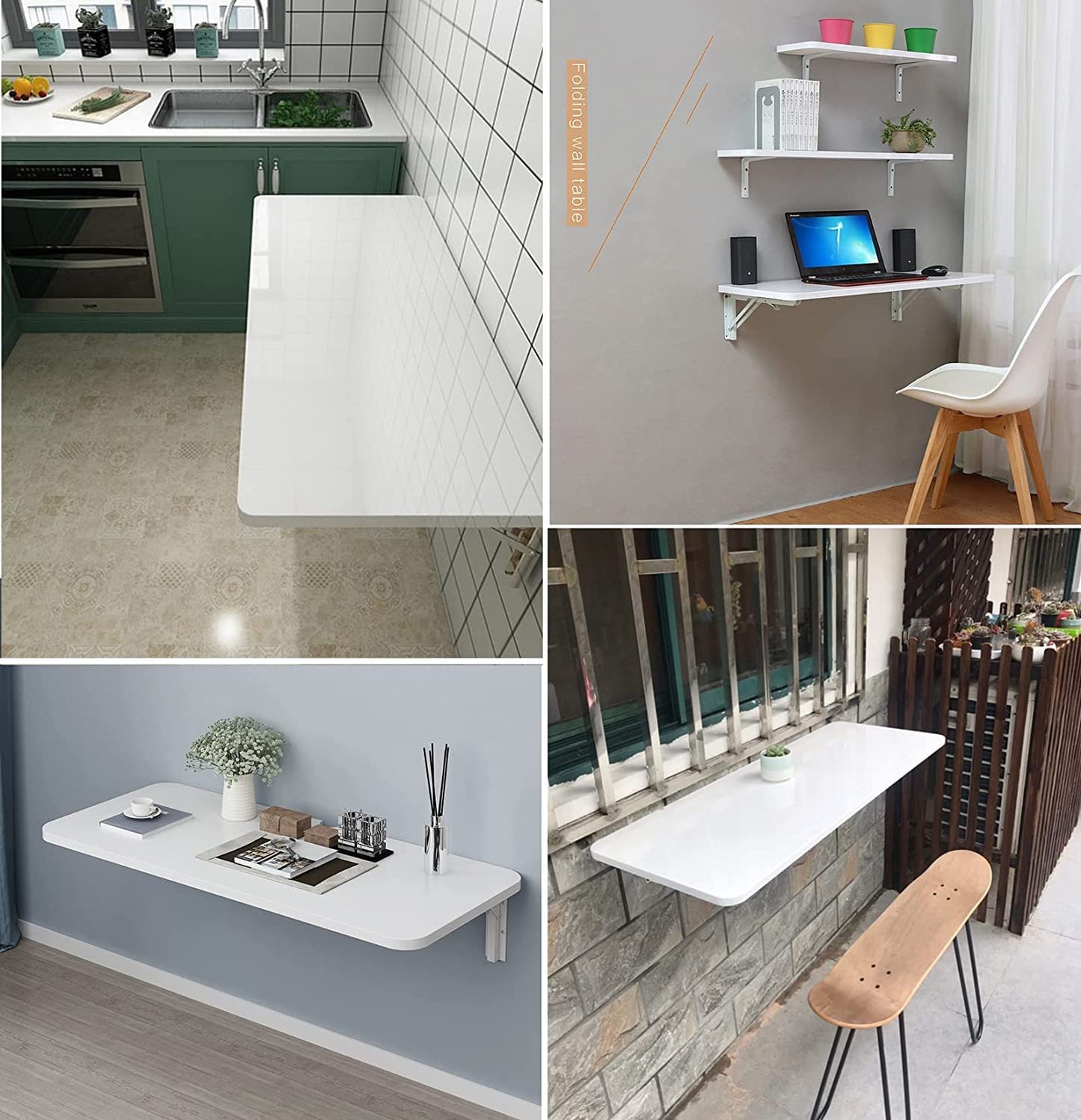CYGJSYEA Wall Mounted Folding Table,White Floating Desk for Small Spaces,Stainless Steel Bracket Laundry Folding Table,Wall Folding Desk,Home Bars and Dining Establishments（80x50cm/31.5"x19.7"