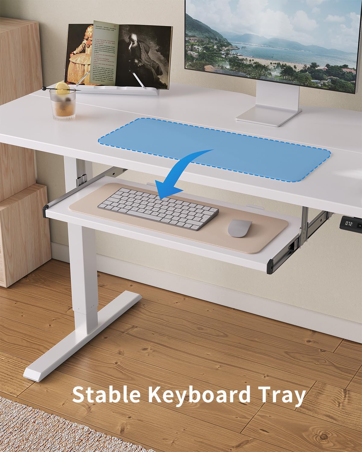 FEZIBO Standing Desk with Keyboard Tray, 48 x 24 Inch Adjustable Height Sit Stand Desk with Memory Presets for Home Office, Ergonomic Computer Workstation, White