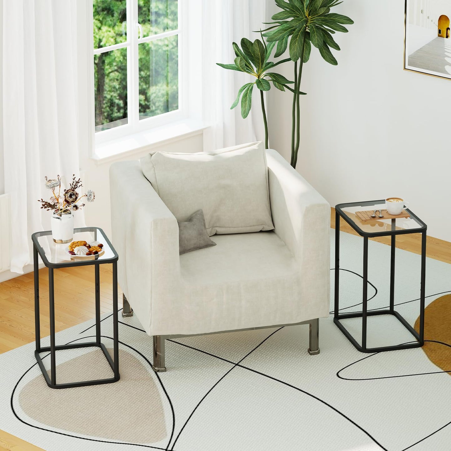 Garden 4 you Glass Side Table, Rectangle End Table with Metal Frame, Modern Bedside Table for Office, Bedroom, Living Room, Study, Small Spaces, Easy Assembly, 15.75 * 11.81 * 20.87 Inches, Black