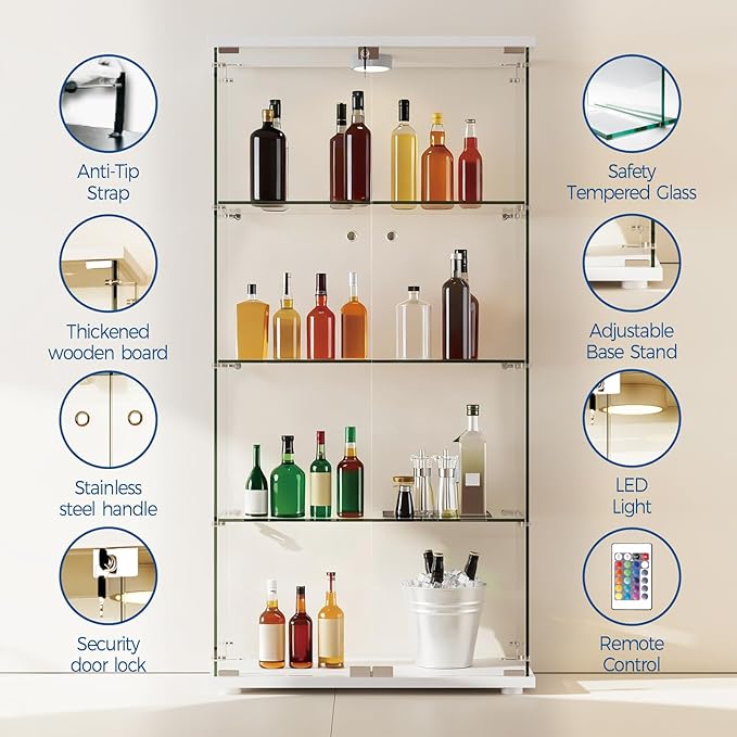 IDEALHOUSE Tempered Glass Display Cabinet