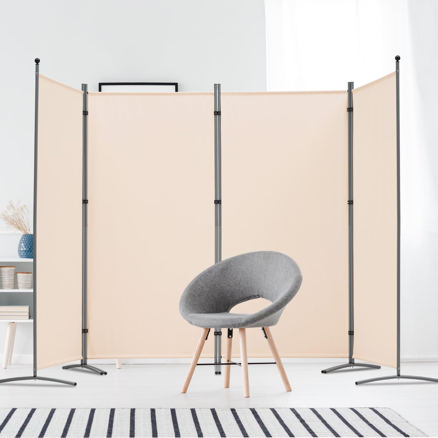 Spurgehom 4 Panel Room Divider Folding Privacy Screen, Freestanding Fabric Partition Portable Room Partition Wall Dividers for Home Office Room Restaurant, 136" W X 72" H (Beige)