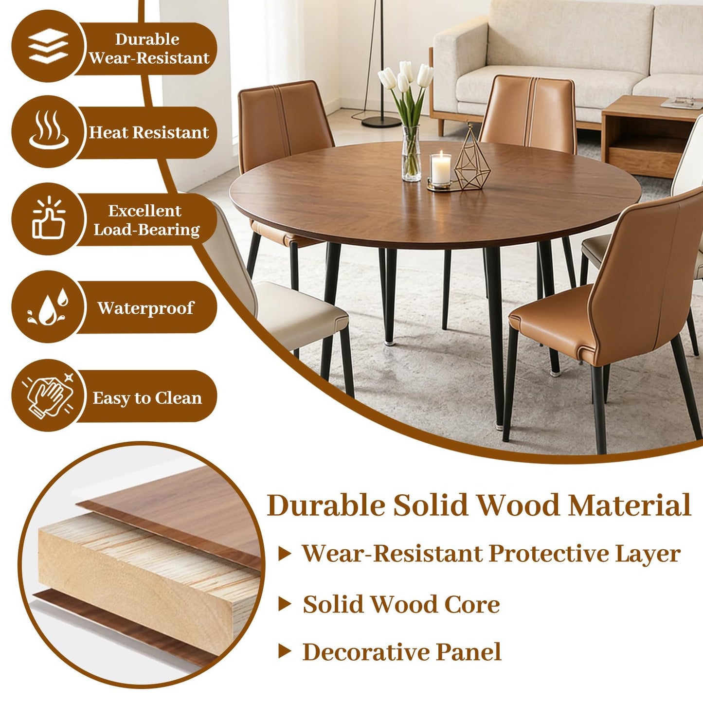 Wood Round Foldable Table Top Only Large Portable Tabletop for Desktop Transformation 47 51 55 59 63 71 inch 4-Fold Folding Round Table Top Extender Space Saving for Family Dinners(Light Walnut,59")