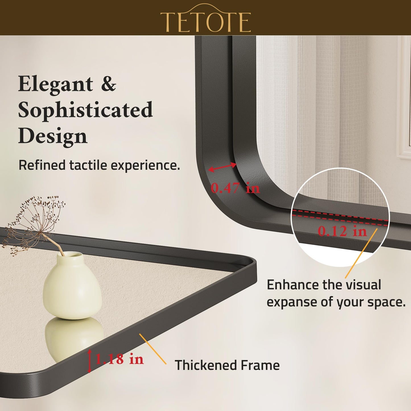 TETOTE Black Framed Bathroom Mirror, 24 x 30 Inch Matte Metal Frame Vanity Mirror, Modern Farmhouse Wall Mounted Rectangle Mirror (Horizontal/Vertical)