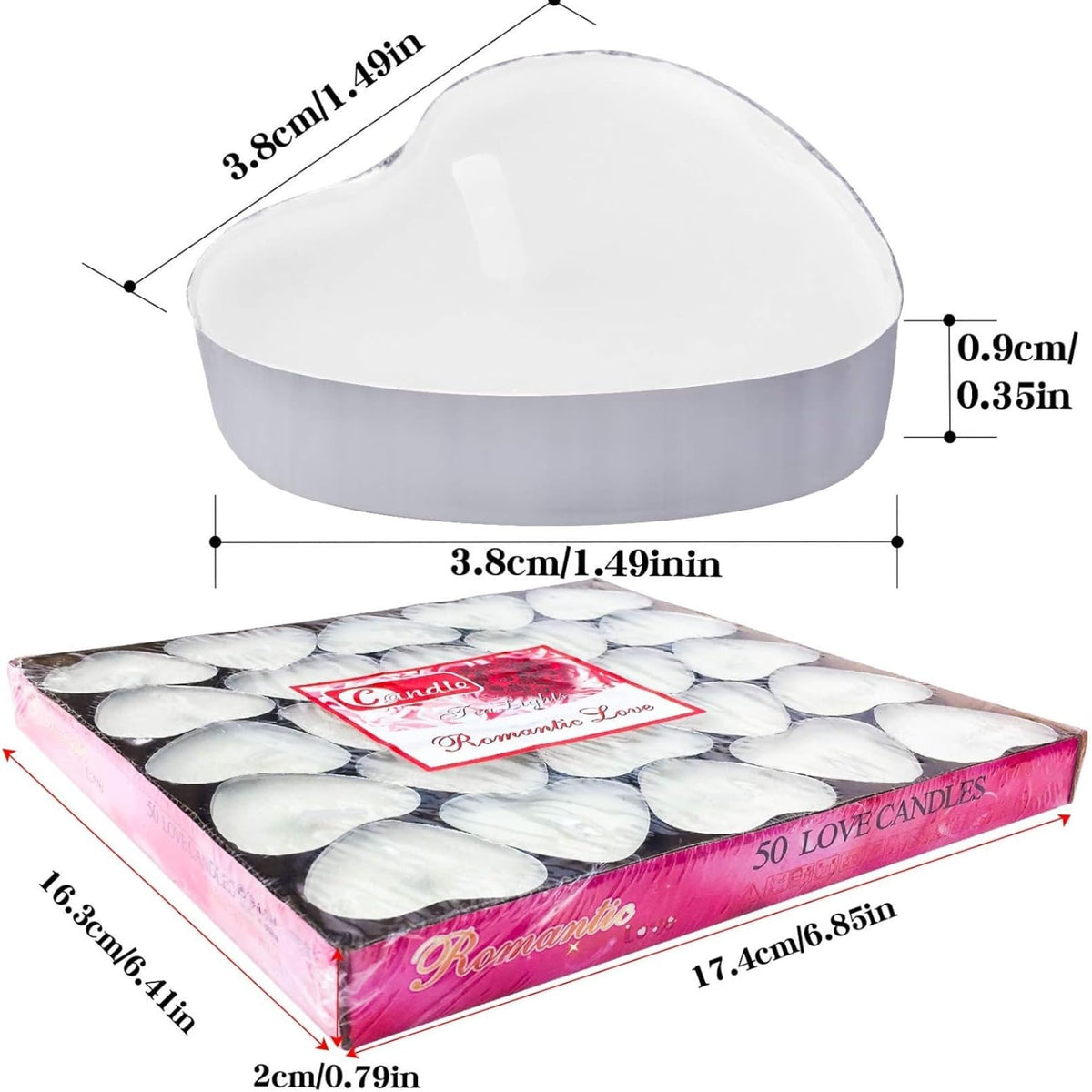 IJRPLM 50 Pack Heart Shaped Tealight Candles, Romantic Love Unscented Tea Lights Candles, Dripless & Long Lasting Smokeless, Mini Tealight Candle for Wedding Party Home Decor, White