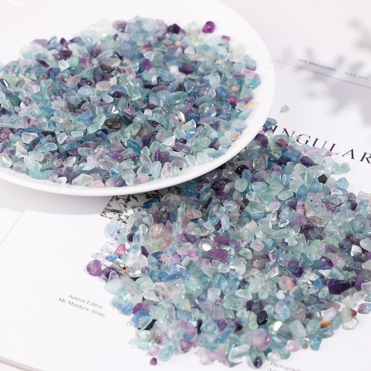 SUNYIK Fluorite Tumbled Chips Stone Crushed Crystal Quartz Pieces Irregular Shaped Stones 1pound(about 460 gram)