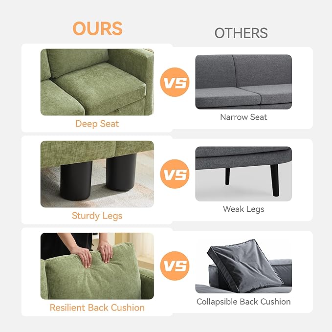 WUTUTUEE 58”Modular Sectional Loveseat Sofa, Modern Love Seat 2 Seater Sofa