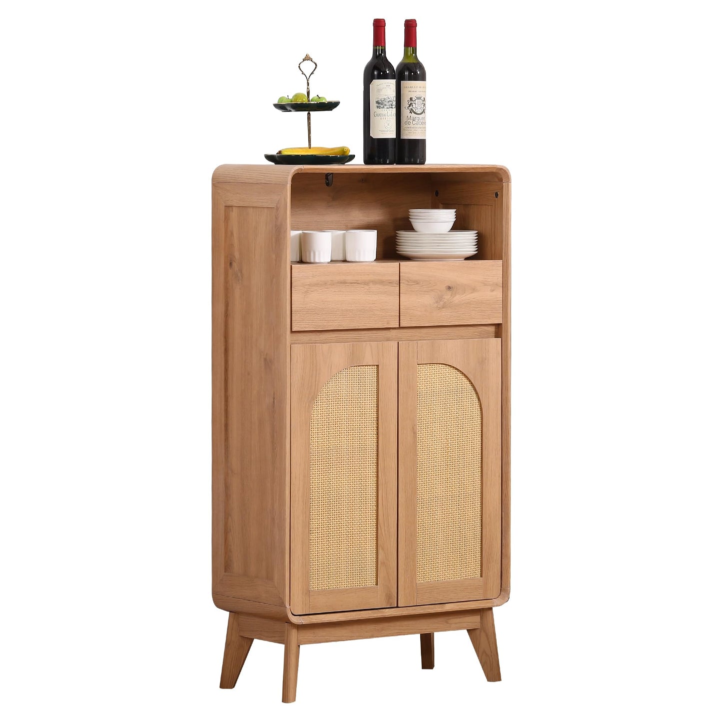 GlowVitaHome 45" H Tall Buffet Cabinet with Adjustable Shelves, Modern Accent Sideboard with Doors and Drawers, Kitchen Storage and Coffee Bar Cabinet for Living Room,Dining Room, Entryway