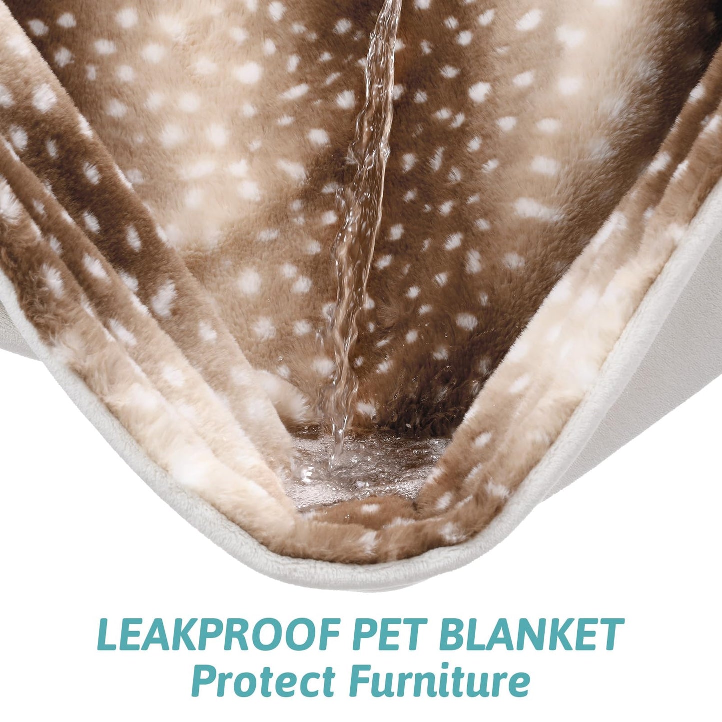 COZY KISS Luxury Faux Fur Blanket Deer Print, Waterproof Pet Blanket Washable, Woman Sofa Bed Couch Throw, Liquid Pee Proof for Large Dog or Cat, Reversible, Super Soft, 60x80 inch, Brown