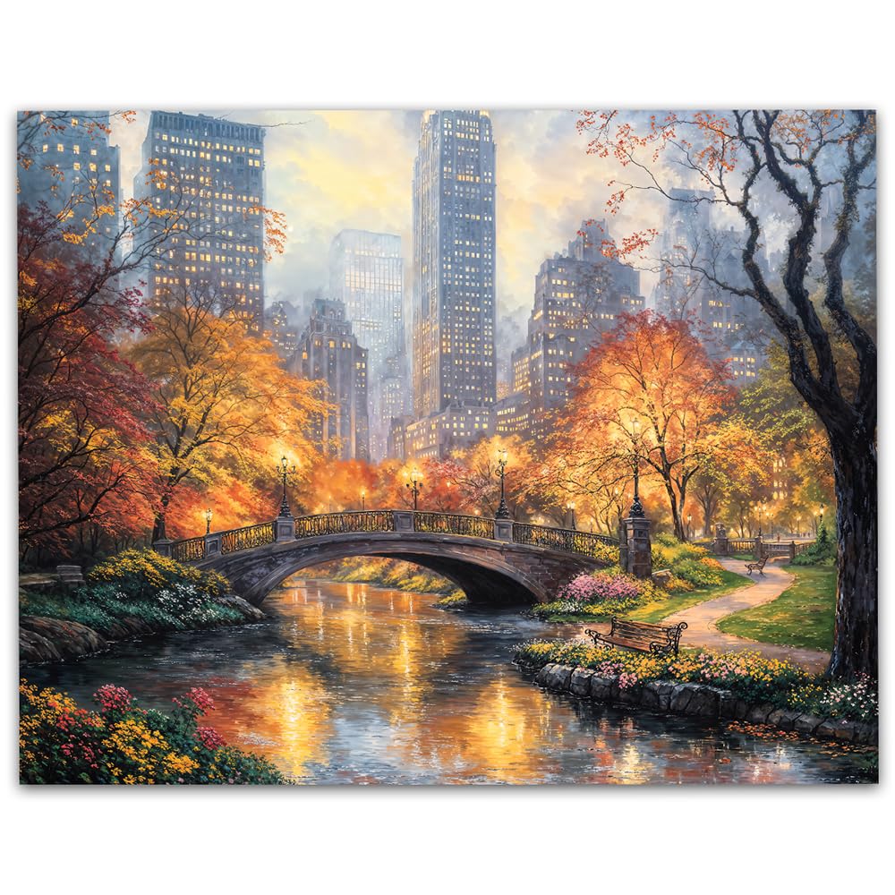Autumn In Central Park Painting - 11x14 Unframed Poster Cityscape Wall Art, New York City Fall Decor, Urban Landscape, Scenic Park, Romantic City, Skyscrapers, Nature, Tranquil Condo & Apartment Décor