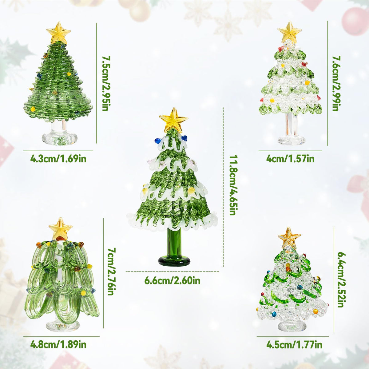 SYWAN Mini Crystal Christmas Tree Figurine Collection, Hand Blown Glass Tree Dollhouse Fairy Garden Miniature Small Winter Figurine for Xmas Party Tabletop Mantel Home Decorative Hanging Ornament