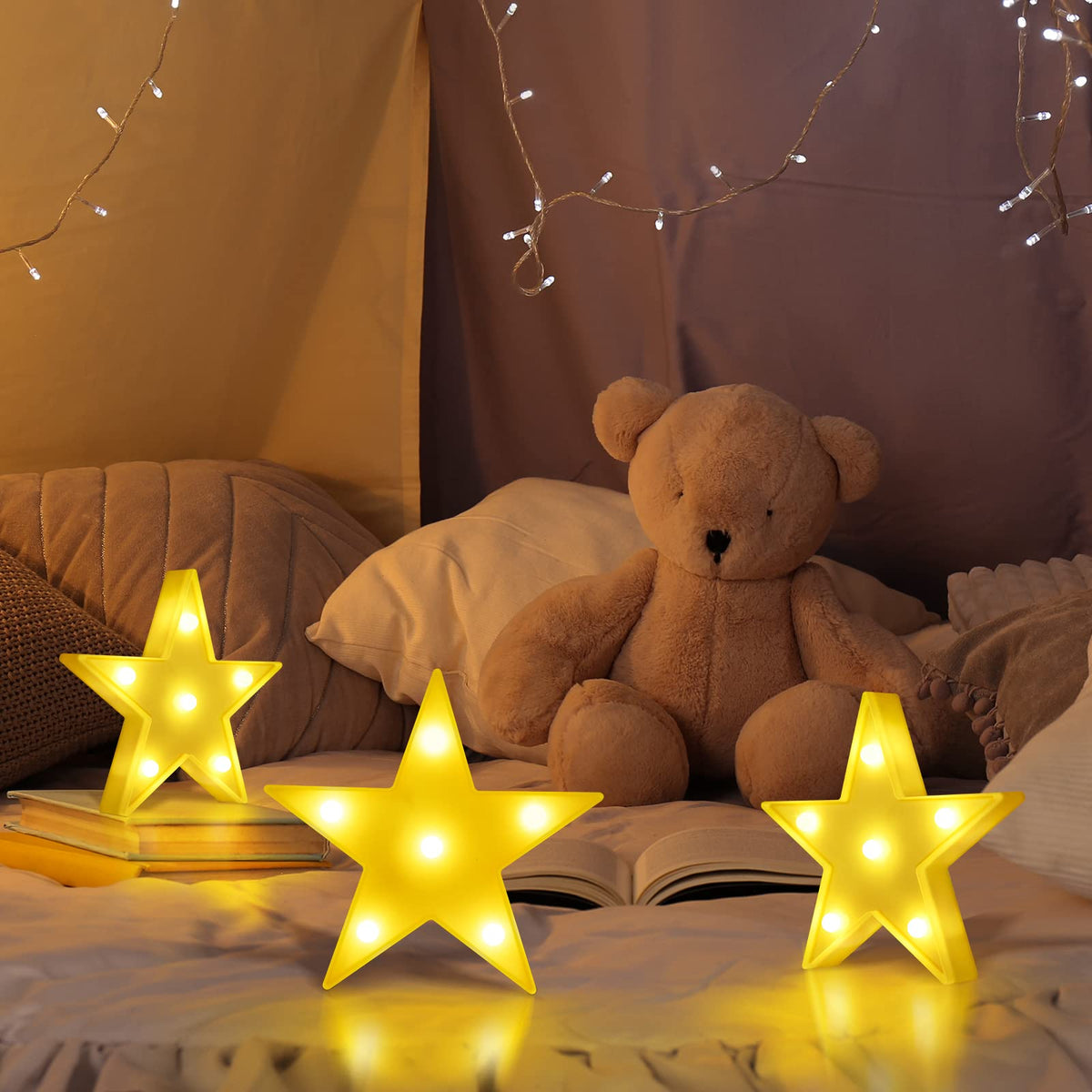 3 Pcs LED Stars Night Light Can Be Hung On The Wall Kids Room Room Light, Suitable for Birthday Party Holiday Decoration Baby Room Nursery Decoration (Stars)